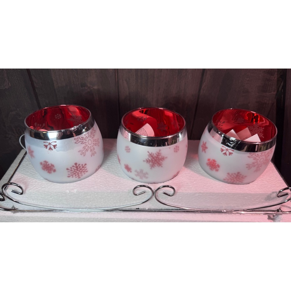 Mikasa‎ Celebrations Set of 3 Frosted Glass Snowflake Votive Holders Holiday